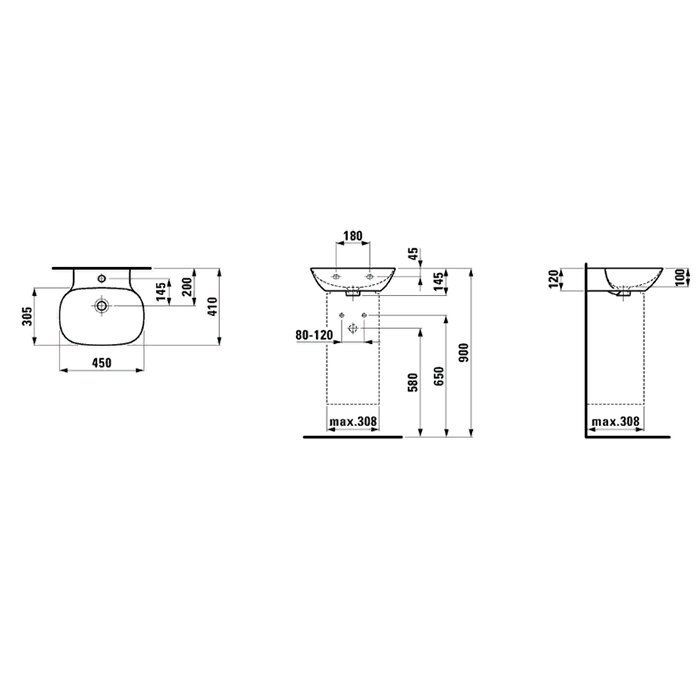 Laufen INO Раковина 450х410х120мм с 1 отв. под смеситель, цвет: белый
