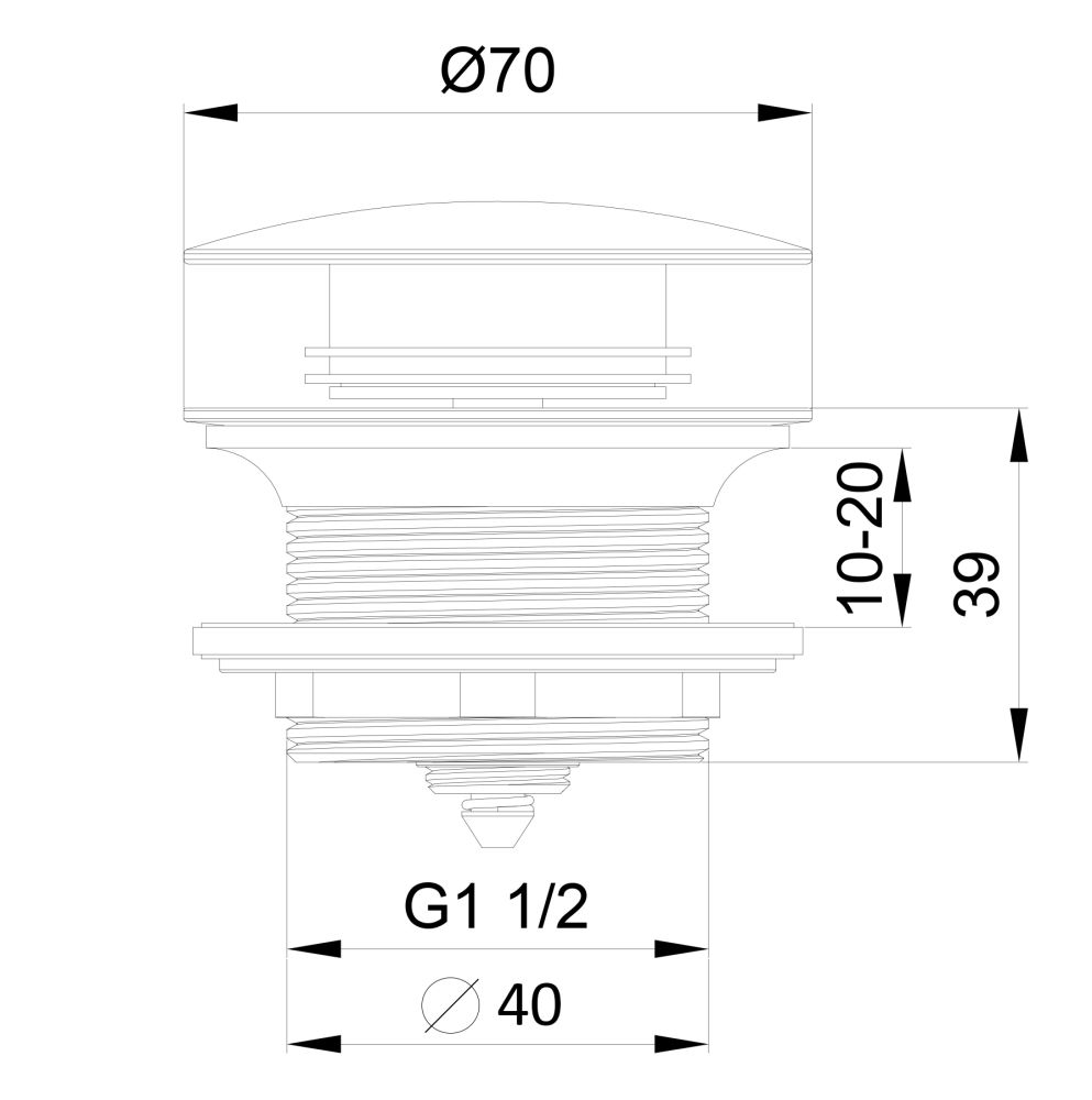 Донный клапан для ванны 1 1/2 WONZON & WOGHAND, Черный матовый (WW-SS105-MB), артикул WW-SS105-MB