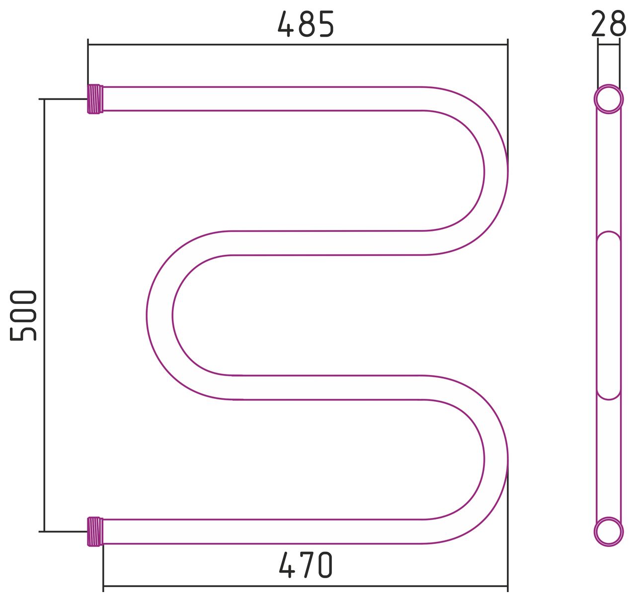 Полотенцесушитель "СТИЛЬЕ" М-обр. 500х500 резьба-сгон 1" (Без покрытия) Полотенцесушитель "СТИЛЬЕ" М-обр. 500х500 резьба-сгон 1" (Без покрытия)