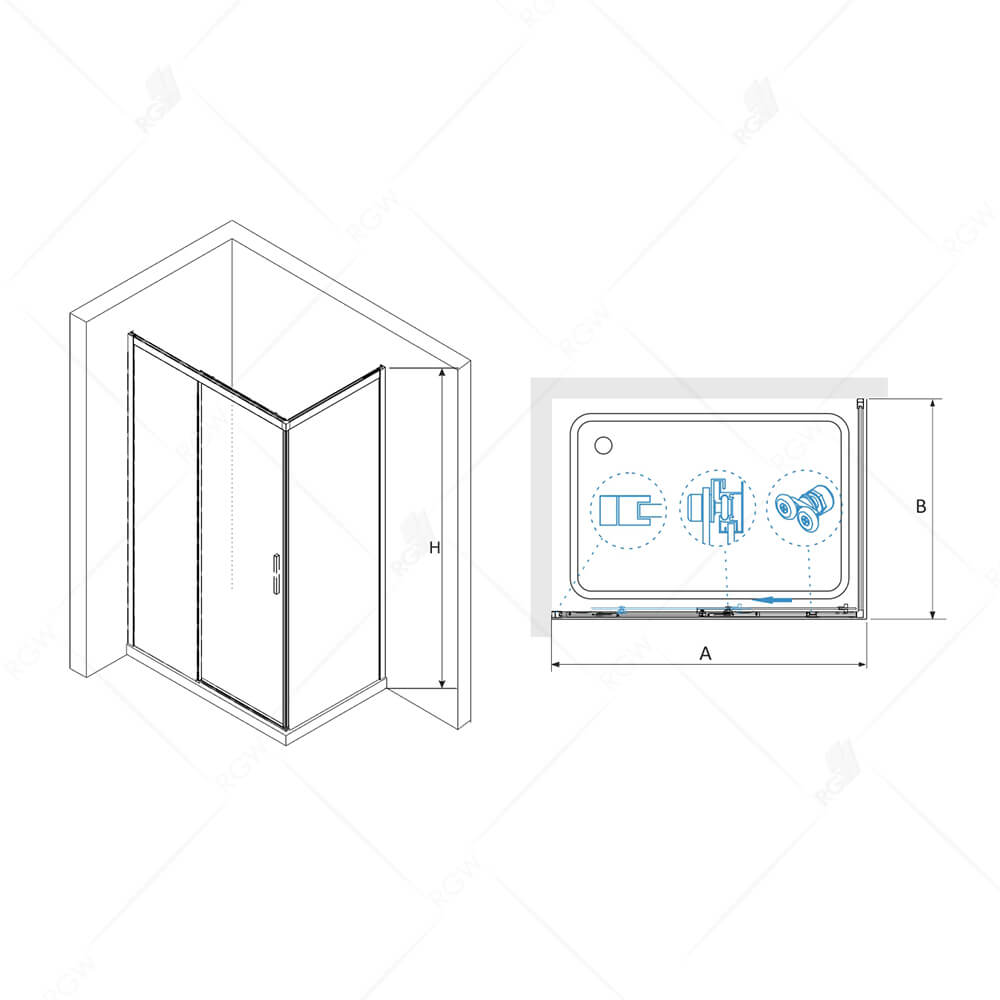 Душевой уголок RGW LE-41B (LE-12B + Z-050-2B) (1300x1000, Прозрачное), артикул 34124103-014