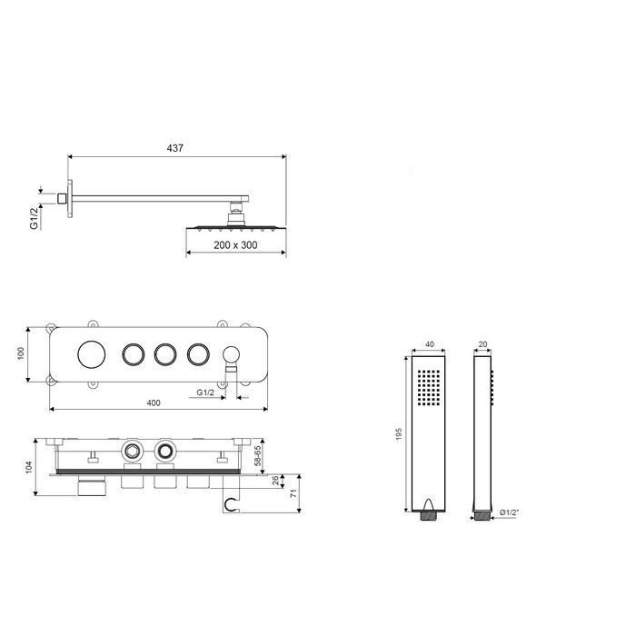 Система для душа скрытого монтажа EXCELLENT Krotos AREX.SET.8036CR (хром)