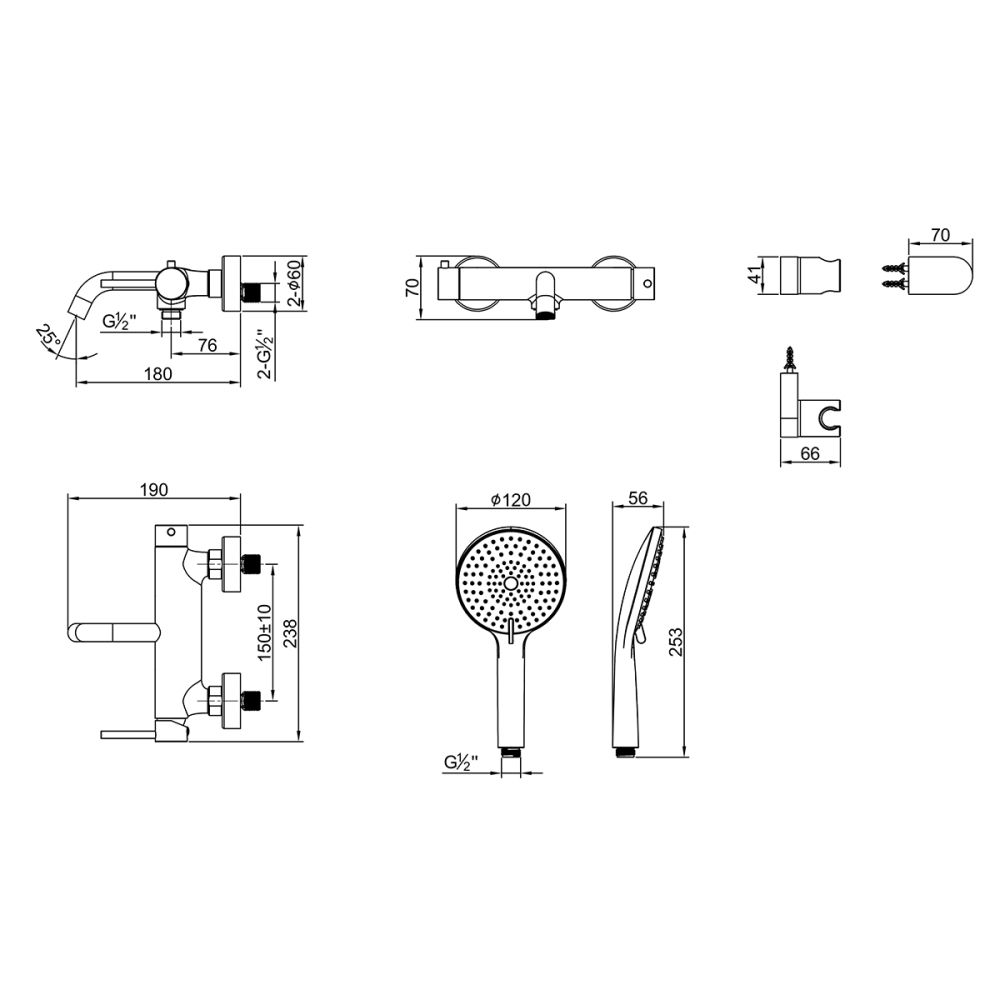 Смеситель Lemark Kalina для ванны (LMF-2122S-BN), артикул LMF-2122S-BN
