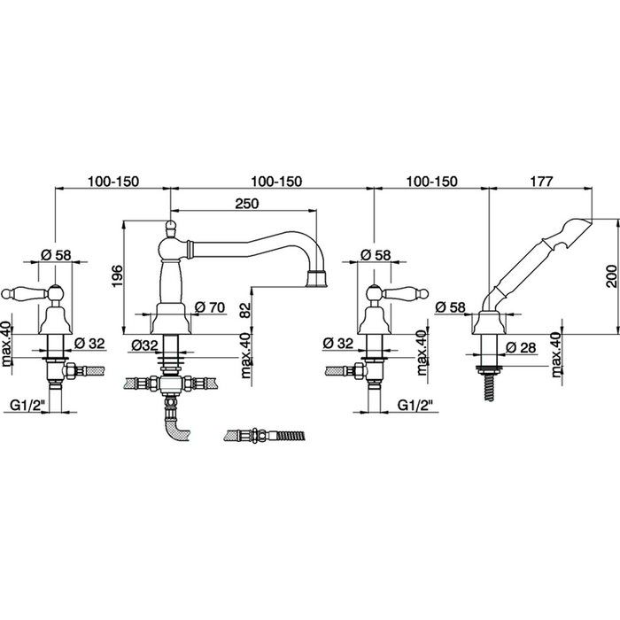 CISAL Arcana Toscana Смеситель на борт ванны на 4 отверстия, цвет золото/белый