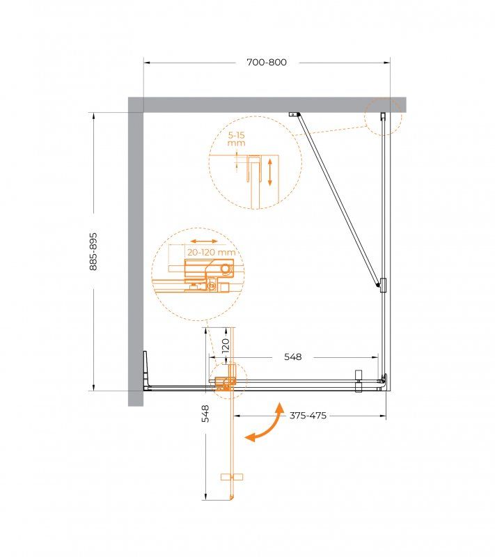 Душевой уголок CEZARES SLIDER-AH-1 арт. SLIDER-AH-1-100-90/100-GRIGIO-GM, артикул SLIDER-AH-1-100-90/100-GRIGIO-GM