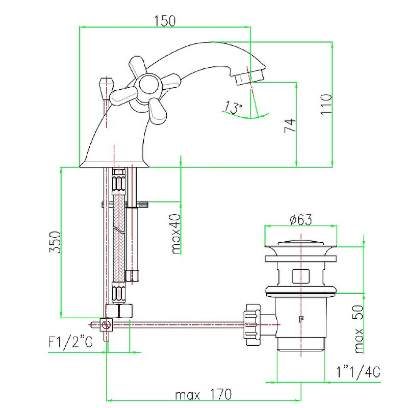 Смеситель для раковины Webert Armony AM700108010, золото, артикул AM700108010