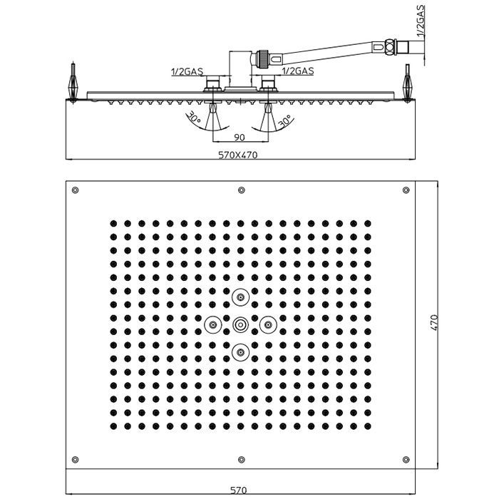 BOSSINI Dream Верхний душ 570 x 470 mm, 2 режима (дождь, распыление), цвет: хром BOSSINI Dream Верхний душ 570 x 470 mm, 2 режима (дождь, распыление), цвет: хром