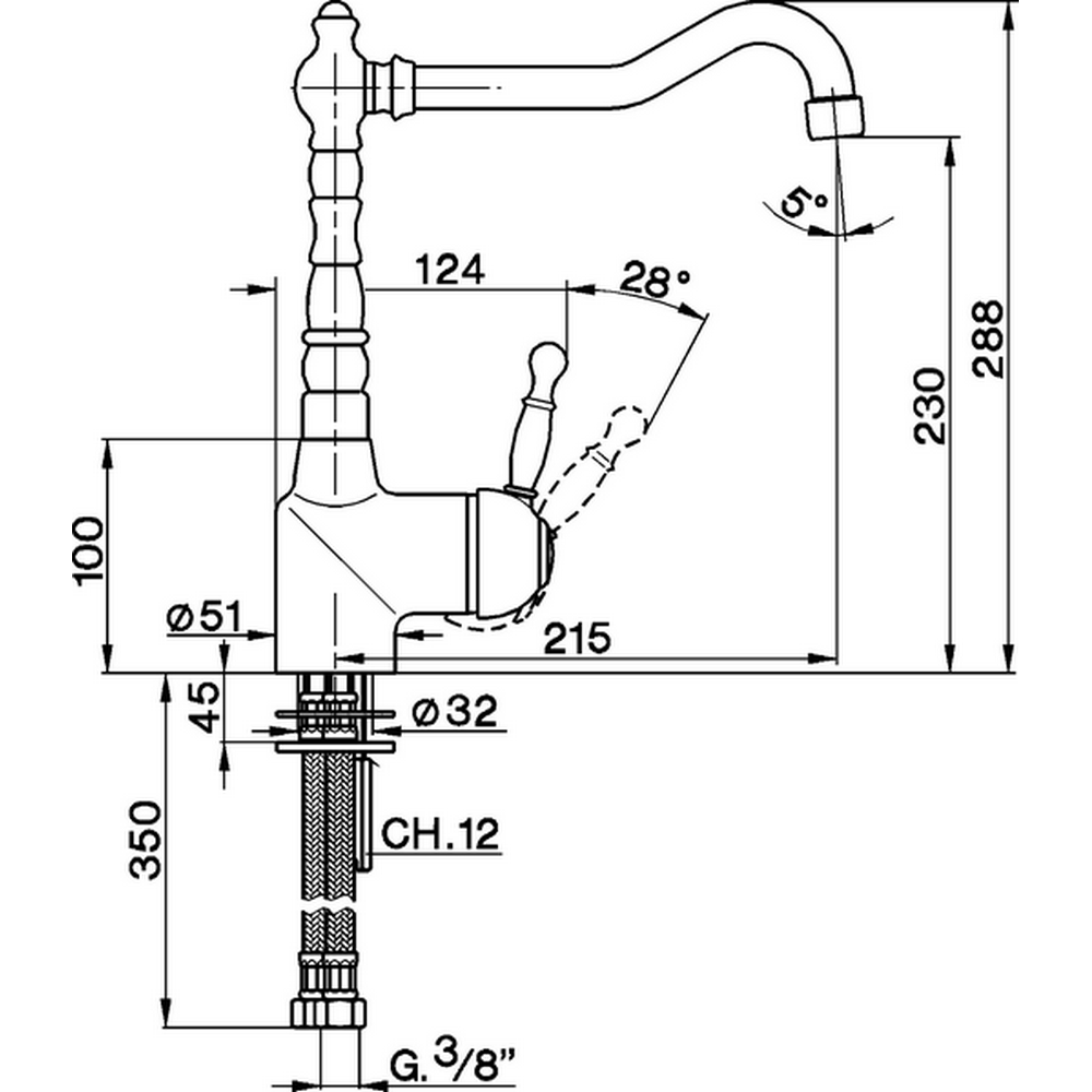 CISAL Смеситель однорычажный на 1 отверстие для кухни,с поворотным изливом 215 мм, цвет бронза