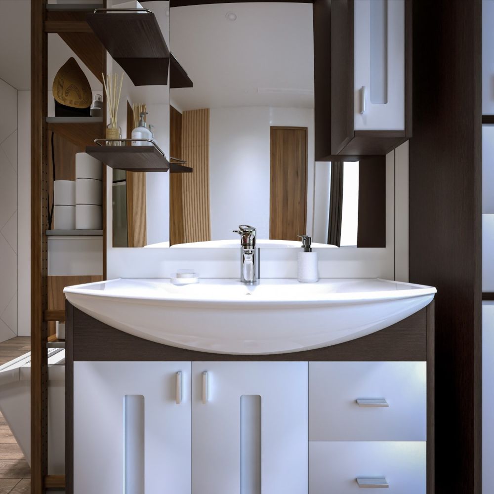 Зеркало со шкафом Бриклаер БАЛИ 90 см правое, венге/белый, артикул 4627125411861