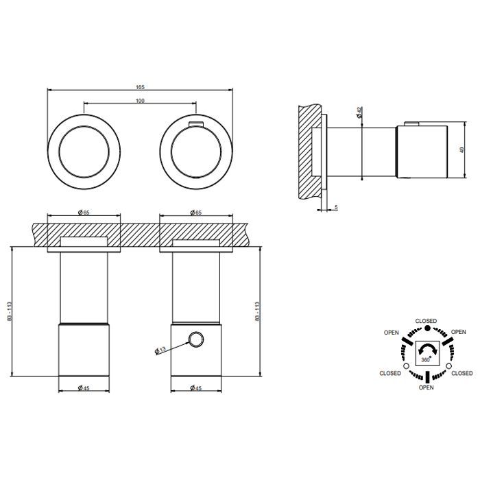 GESSI HABITO UNITO Смеситель настенный встраиваемый, термостатический, с переключателем на 3 положения, внешняя часть, цвет Brass Brushed PVD