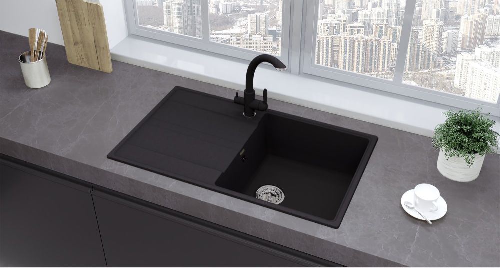 Кухонная мойка Ulgran Quartz Prima 850-07, уголь, артикул Prima 850-07