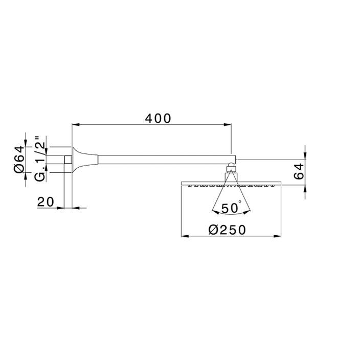 Верхний душ, Cisal, Vita, тип установки-настенный, размер душевого диска, мм-250, форма-круглая, цвет-Matt Black