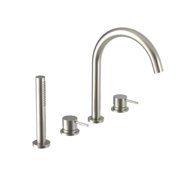 Oioli Micro, комплект однорычажного смесителя на борт ванны (излив 21.2 см), на 4 отверстия, цвет брашированный никель C54