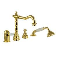 OXFORD См-ль на борт ванны моноком. термостат., на 4 отв., ручка белая, золото