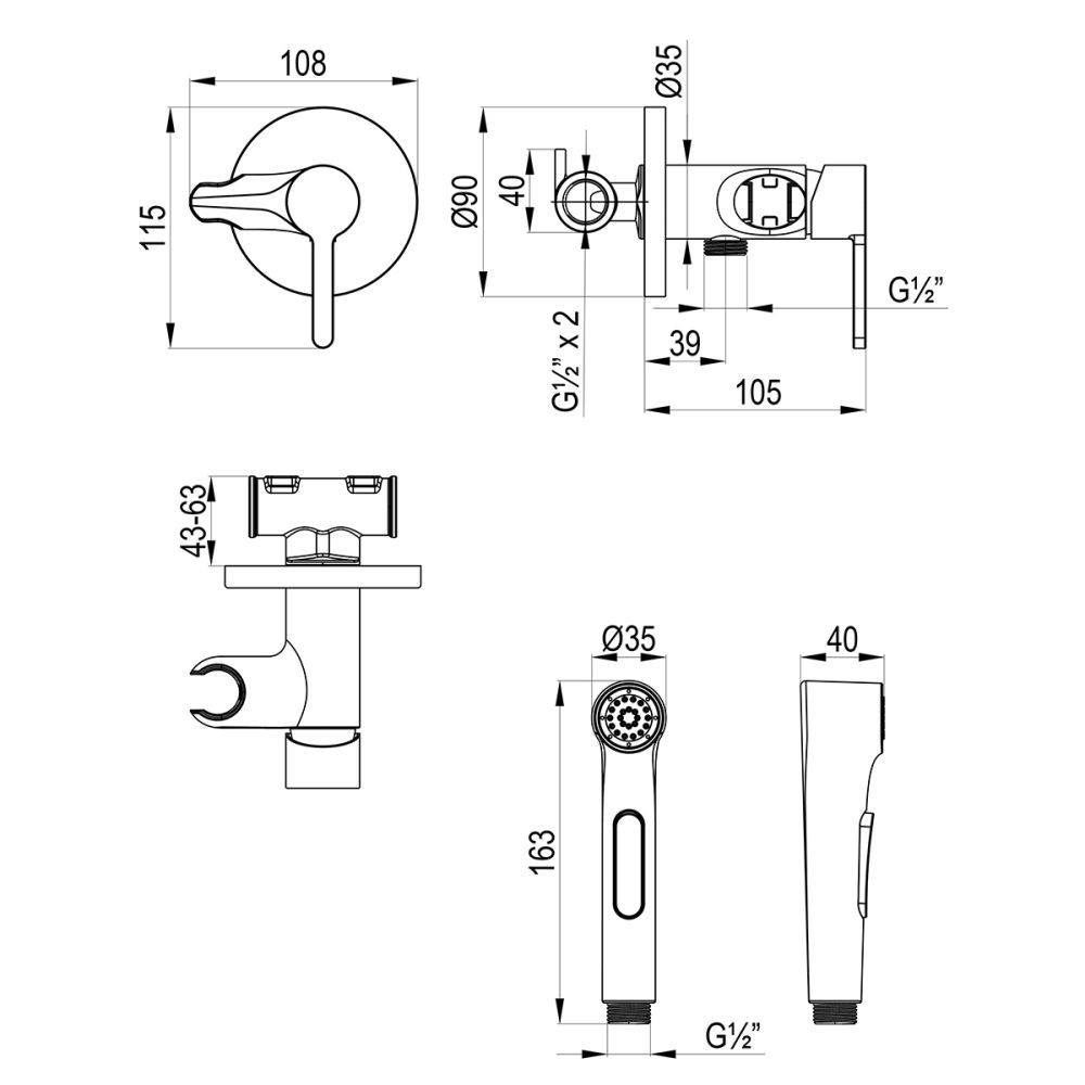 Смеситель Lemark Solo с гигиеническим душем, встраиваемый (LM7174C), артикул LM7174C
