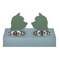 ADJ Подставка с мисками Dog, хром, 40x22xH7.5 см., цвет: небесный/эвкалипт