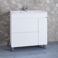 Тумба под раковину Санта Марс 80 см, 700185е, 2 ящика, 1 дверь, напольная, белый ум. Elen 80 литой мрамор)