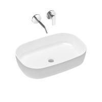 Комплект 2 в 1 Lavinia Boho Bathroom Sink Slim 21510133, накладная фарфоровая раковина 54 см, встраиваемый смеситель со скрытым механизмом