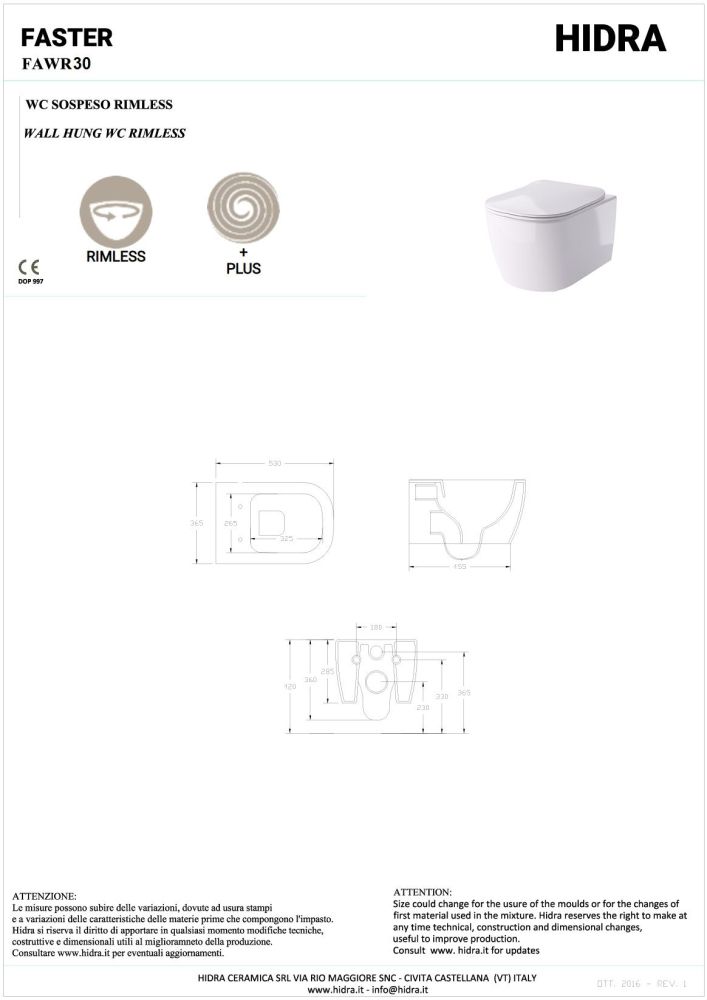Hidra Faster, подвесной унитаз с вихревой системой смыва, c сиденьем микролифт, 53x36,5 см, цвет белый матовый, артикул FAWR30SET/006