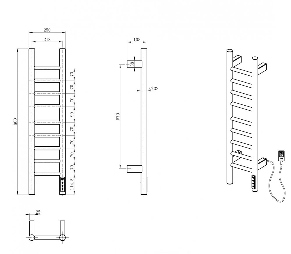 Полотенцесушитель электрический WONZON & WOGHAND BONN, Темный графит (WW-AL4092-GM)
