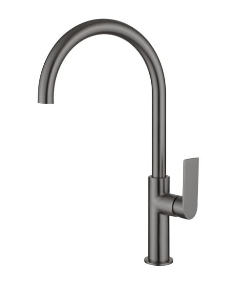 AQG Alpha, смеситель для кухни с закругленным поворотным  изливом, цвет оружейная сталь (PVD)