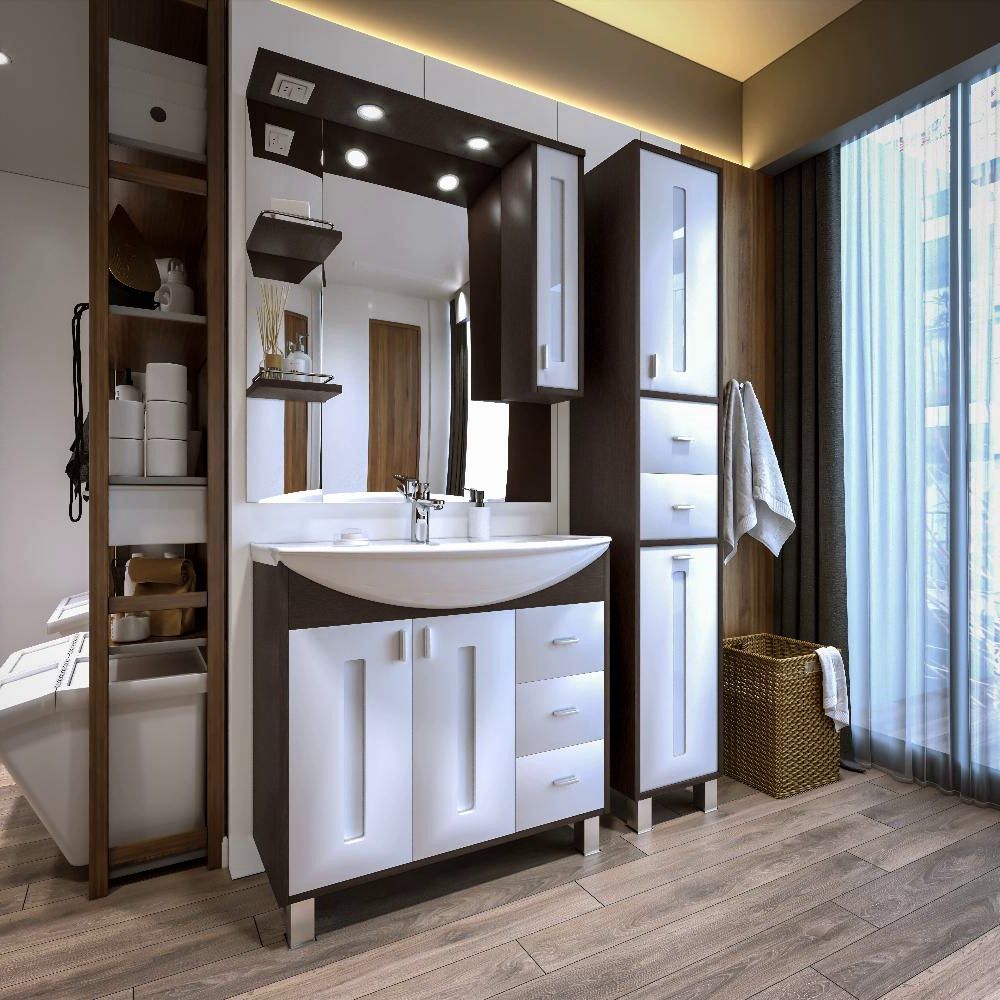 Комплект мебели для ванной Бриклаер БАЛИ 85RV, венге/белый, артикул БАЛИ 85RV