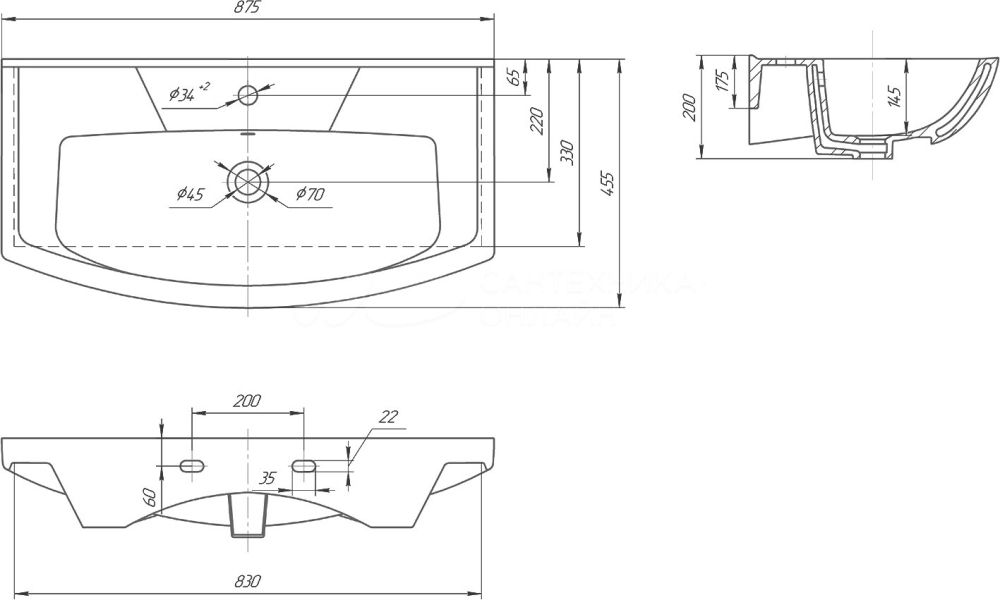Умывальник мебельный Runo Rosa Элеганс 85 (УТ000001522), артикул УТ000001522