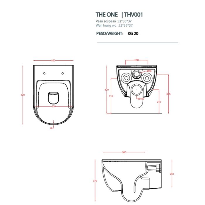 Artceram THE ONE Унитаз подвесной безободковый , 52х35, с креплениями, цвет белый глянцевый