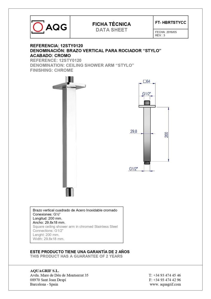 AQG Bold, душевой комплект EС217 на 2 потребителя: с квадратным верхним душем 25х25 см и потолочным кронштейном 35 см, цвет хром, артикул 19BOLEC20402