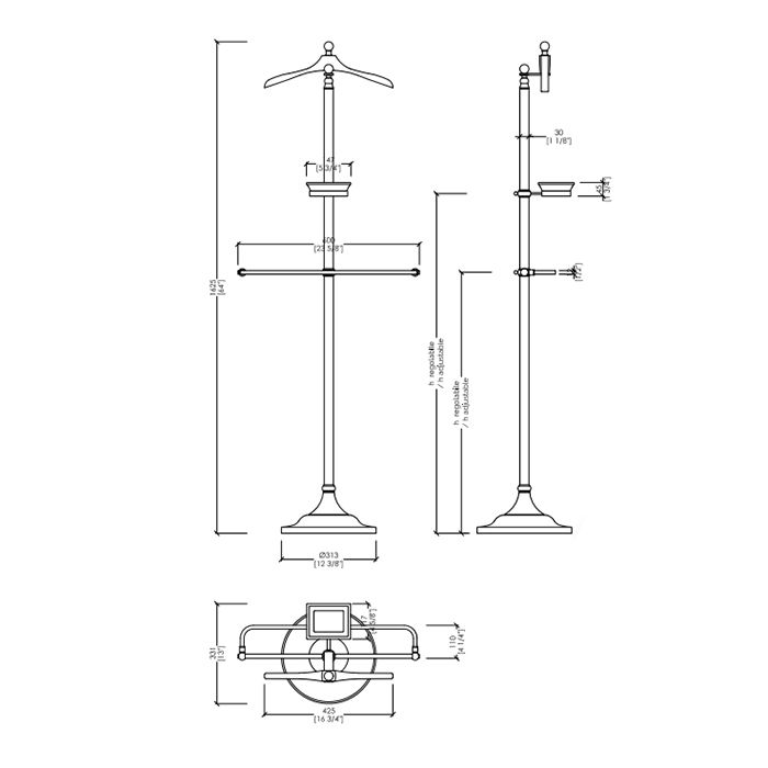 Devon Single вешалка для одежды, керамический держатель для запонок/драгоценностей, полотенцедержатель на напольной подставке, цвет: хром