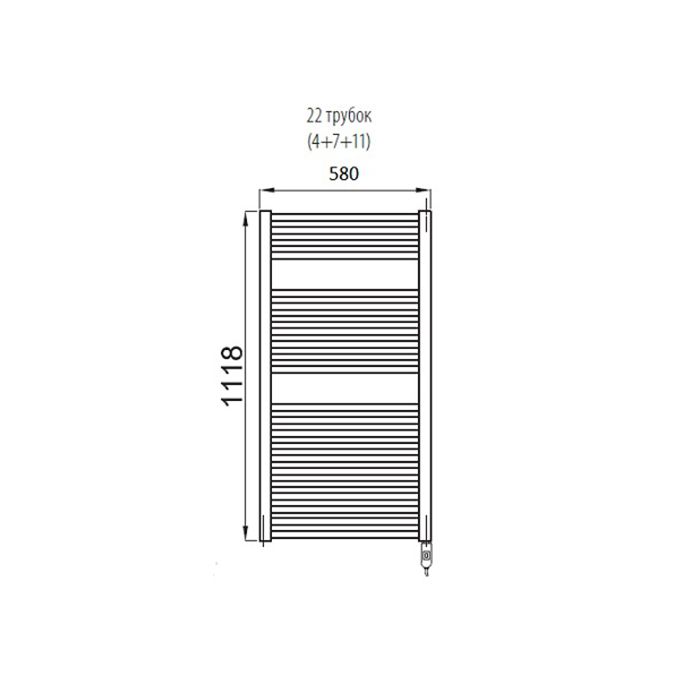 Irsap Ares Полотенцесушитель эл-ий 580x1118x30мм (22 трубок-2 пром), мощность:700 ватт, с регул. темп-ры хром, провод: 1200мм, цвет: черный матовый
