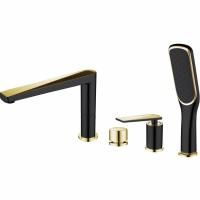 Смеситель врезной на борт ванны  VENTURO  черный + золото