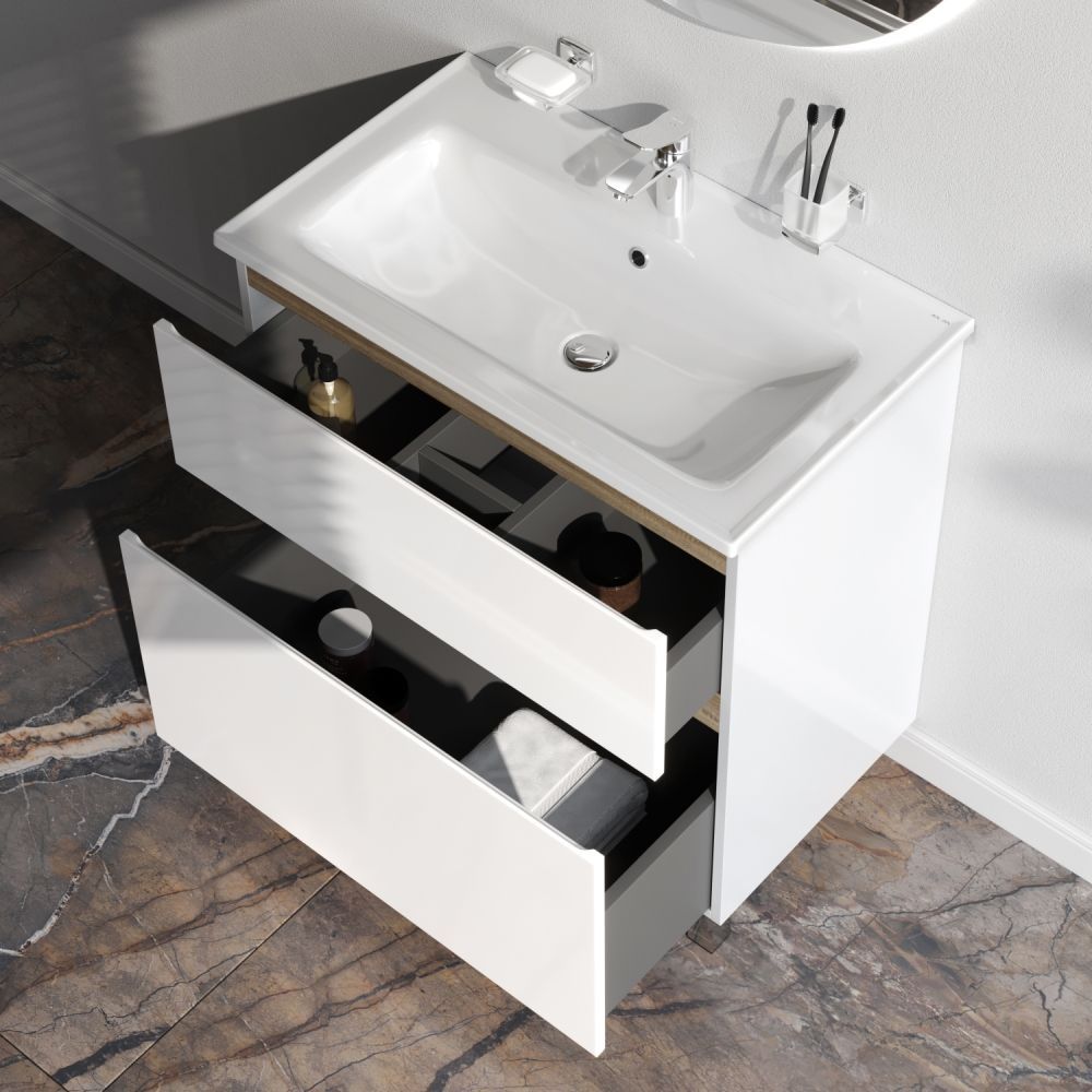 M85AFSX0802WG X-Joy, База под раковину, напольная, 80 см, 2 ящика, белый глянец M85AFSX0802WG X-Joy, База под раковину, напольная, 80 см, 2 ящика, белый глянец