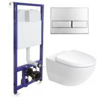 Комплект унитаза Duravit Architec 45720900A1 с инсталляцией Berges Wasserhaus Novum L3 040213 с сиденьем Микролифт и клавишей смыва Хром