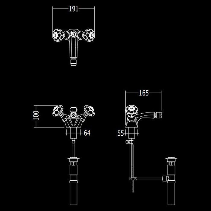 Devon&Devon Excelsior Gemstone Смеситель для биде на 1 отв., донный клапан. Цвет: блестящий никель., артикул EXC-GM110NK