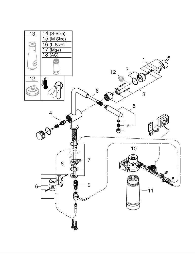 Смеситель для кухни GROHE Blue Pure Minta для подачи смешанной и фильтрованной воды c C-образным изливом, головка для фильтра, фильтр UltraSafe на 3000 л, счетчик, хром (30393000) Смеситель для кухни GROHE Blue Pure Minta для подачи смешанной и фильтрованной воды c C-образным изливом, головка для фильтра, фильтр UltraSafe на 3000 л, счетчик, хром (30393000)