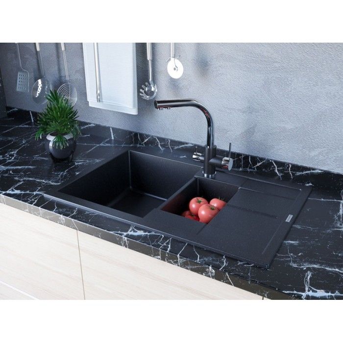 Смеситель для кухни Paulmark Essen Es213011-BLMCR Черный металлик Хром