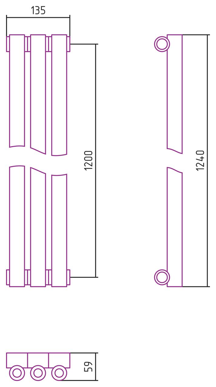 Отопительный радиатор ЭСТЕТ-0 н/ж 1200х135 / 3 сек (Состаренная Латунь)