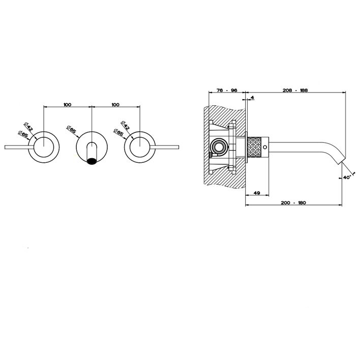 GESSI 316 Встраиваемый смеситель для раковины с изливом 200-180мм (внешняя часть), цвет: steel brushed