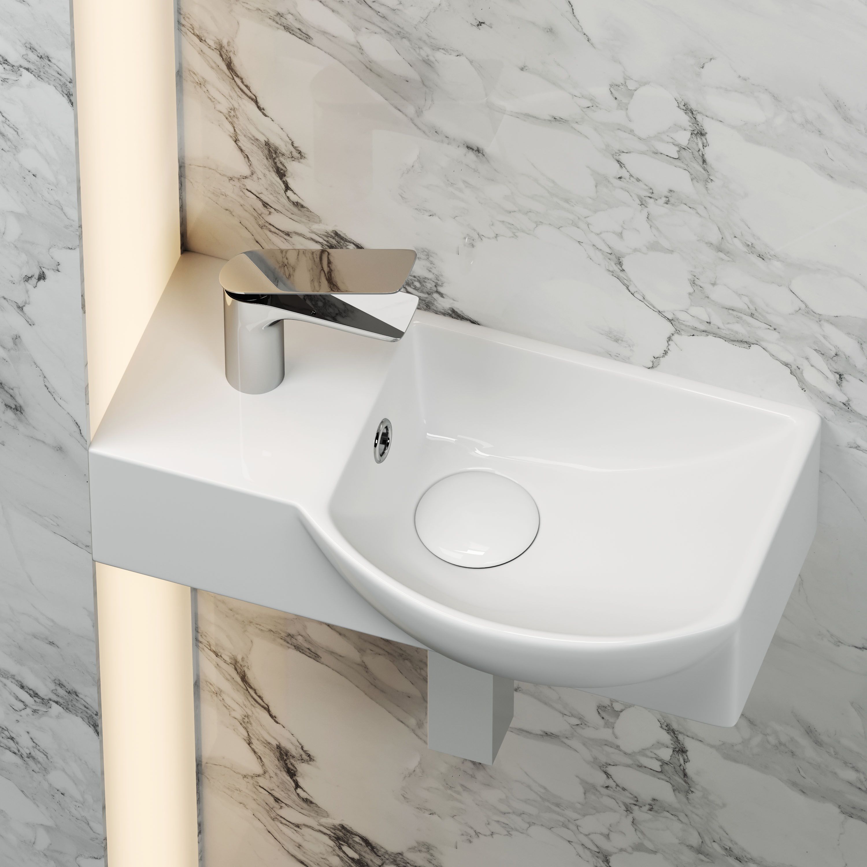 Умывальник подвесной прямоугольный  с крепежом (чаша справа, отверстие под смеситель слева) Element 400*220*120мм CN6039R