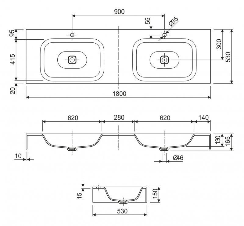 Консольная раковина из литьевого мрамора CEZARES TITAN-2-LVB-SOSPESO