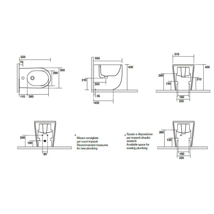 Kerasan Nolita Биде напольное с 1 отв. под смеситель 55х35 см, с креплениями WB5N, цвет белый глянцевый