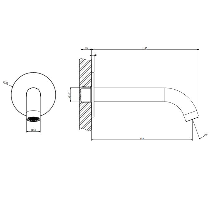 GESSI 316 Настенный излив 146мм на 1/2”, комбинируемый с удаленным управлением (не входит в комплект), цвет: brushed black metal pvd