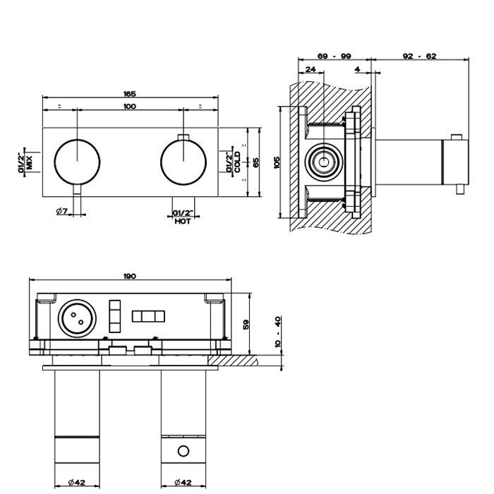 GESSI 316 Термостатический смеситель, с подключением на 3/4”, фильтр, на 1 источник (внешняя часть), цвет: brushed black metal pvd