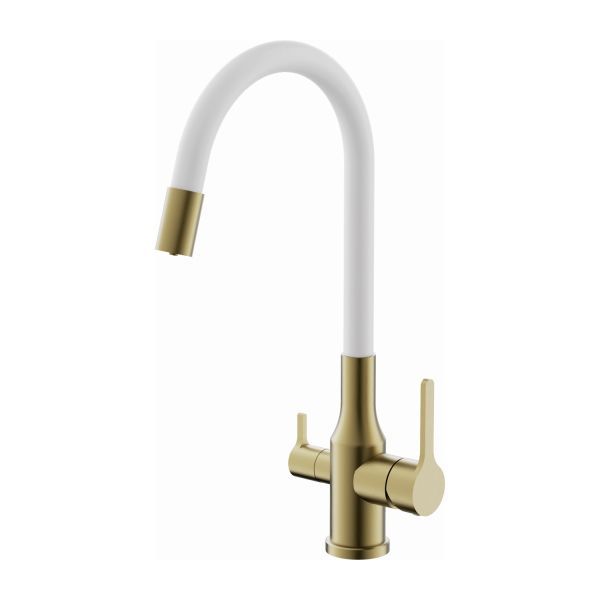 Смеситель для кухни с гибким изливом и подключением фильтра BELZ B76814-5, брашированное золото