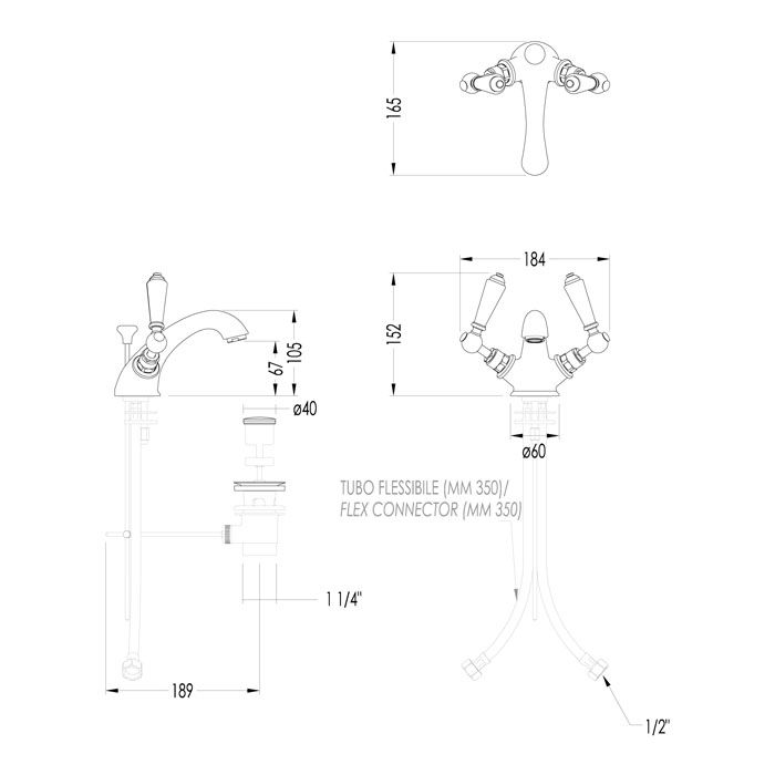 Devon Black Dandy Смеситель для раковины на 1 отв, с донным клапаном  ручки черные цвет: никель блестящий, артикул MARF54NKSBD