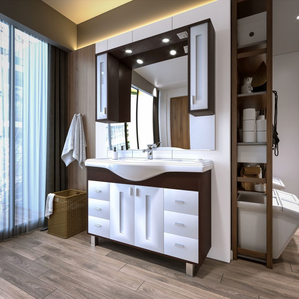 Комплект мебели для ванной Бриклаер БАЛИ 120V, венге/белый, артикул БАЛИ 120V
