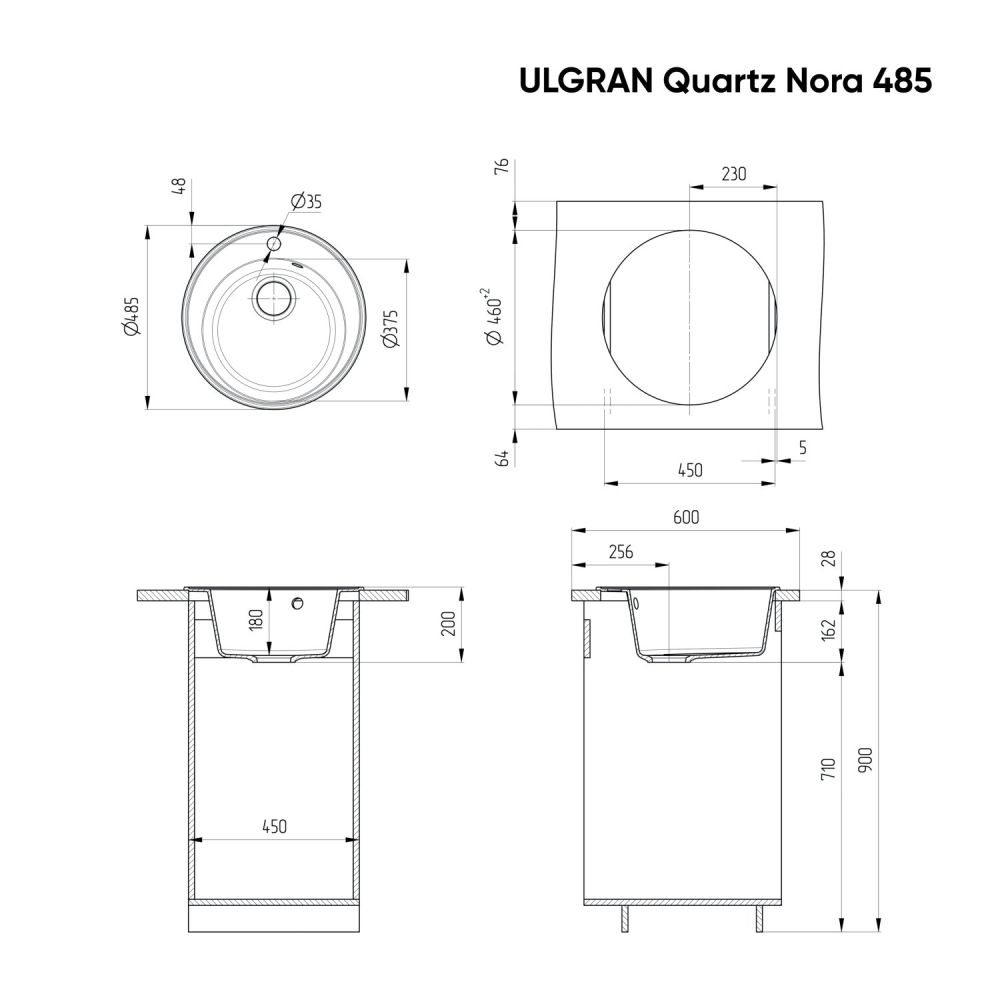Мойка ULGRAN Quartz бетон (Nora 485-05), артикул Nora 485-05