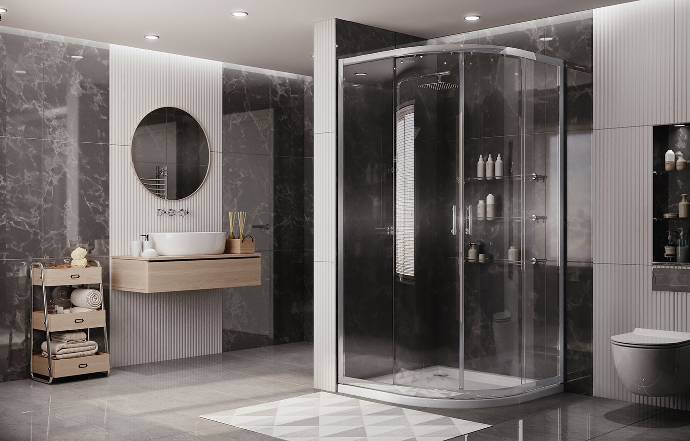 Душевой уголок Ambassador Kingston 14011105-ST5, полукруглый, линейный трап, 100х100