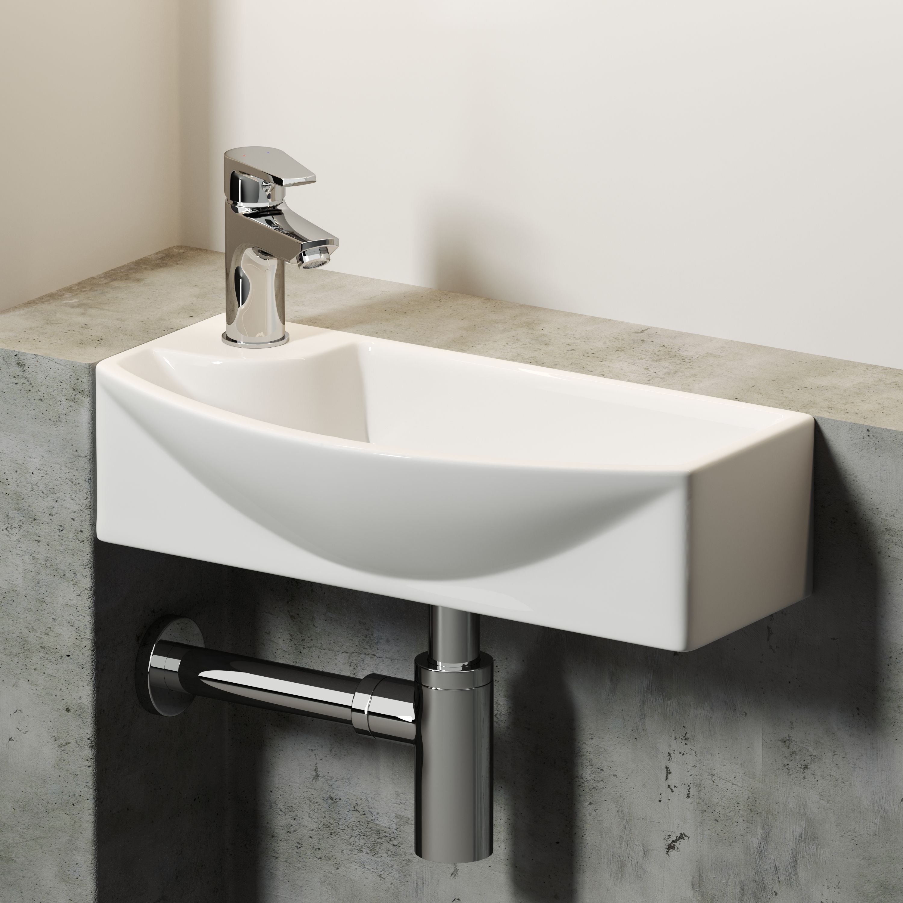 Умывальник подвесной прямоугольный с крепежом (чаша справа, отверстие под смеситель слева) Element 455*220*130мм CN6038R