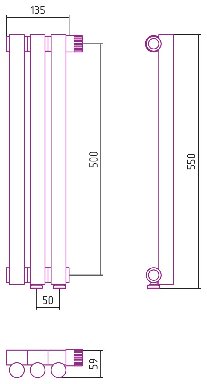 Отопительный радиатор ЭСТЕТ-1 н/ж EU50 правый 500х135 / 3 сек (Состаренная Латунь)